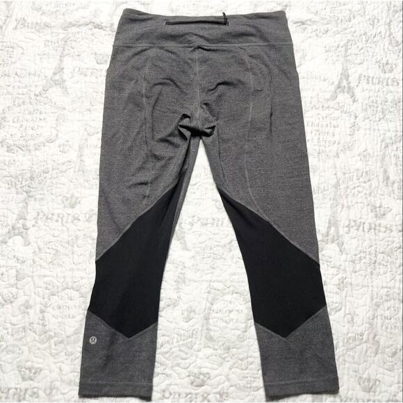 lululemon athletica Pants - Lululemon Pace Rival Crop Leggings Pockets Size 8 Gray Black Heather 23"